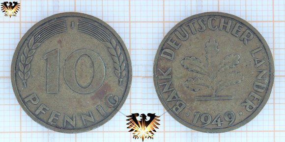 10 Pfennig Münze 1949, Bank deutscher Länder © AuKauf.de