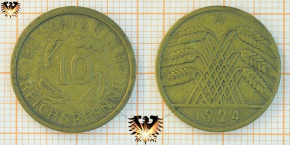 10 Reichspfennig 1924, Weizenähren - Verprägung © AuKauf.de