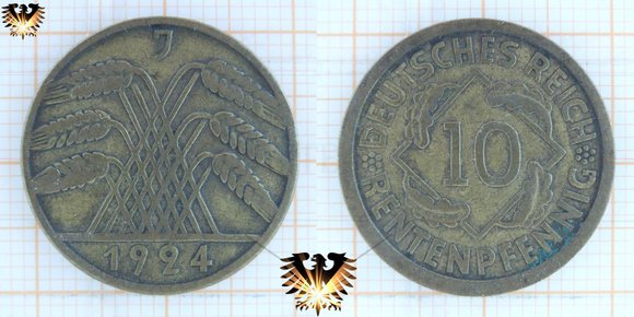 10 Rentenpfennig aus der Weimarer Republik. Plus Bilder einer Falschprägung dieser Münzen. Dezentrierte Verprägung.