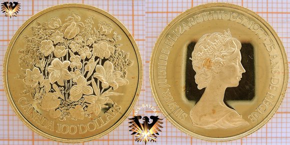 100 $, 100 Canadian Dollars, 1977, Elizabeth-II, Golddollar Silver Jubilee - 25. Thronjubiläum, Elizabeth-II, 1952-1977, Goldmünze