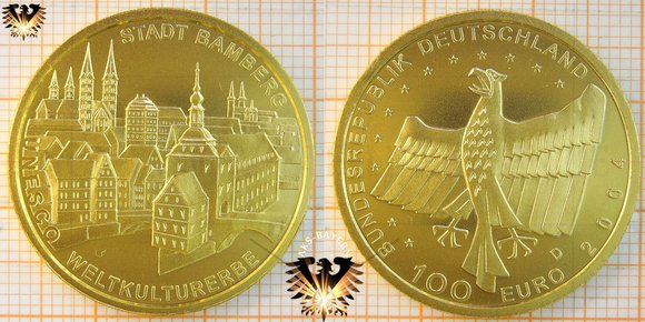 100 Euro, BRD, 2004 D, Unesco Weltkulturerbe Stadt Bamberg, Goldmünze © aukauf.de 