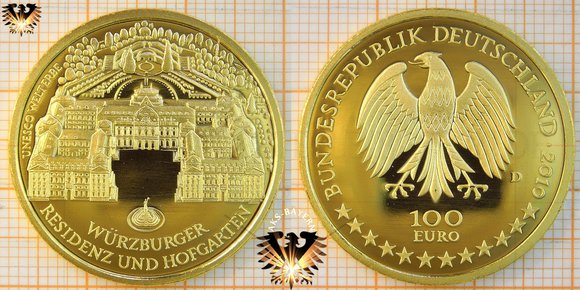 100 Euro, BRD, 2010 F, UNESCO Welterbe Würzburg, Gold © aukauf.de 