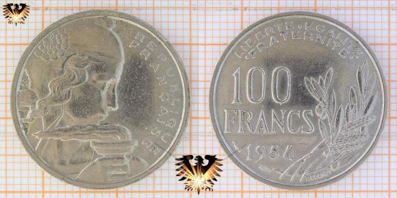 100 Francs, 1954, Frankreich, Nominalmünze, 4. Republik (1947 - 1958), Marianne © aukauf.de 