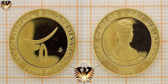 10000 ₧, 10000 PTAS, 1990, Spanien / Spain / Espana, XXV Olympiada Barcelona 1992 - Olympische Sommerpiele Barcelona, Bodenturnen, Gold-Münze