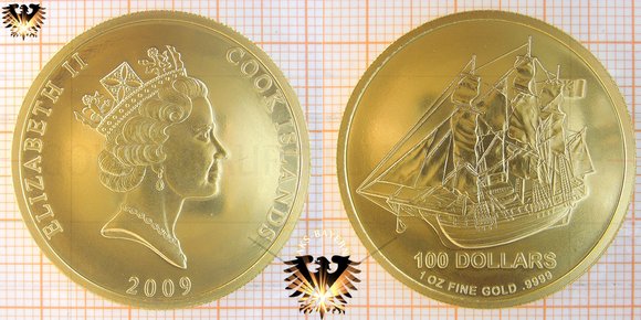 100 Dollars, Feingoldmünze, Cook Islands, 2009, 1 Unze, 31,1 Gramm Feingold