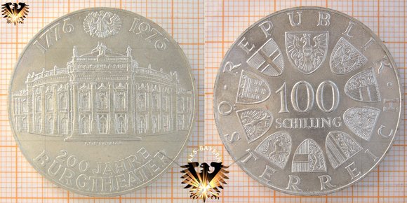 100 Schilling (ATS), Österreich, 1976, 200 Jahre Burgtheater, 1776 - 1976