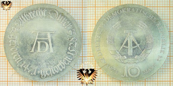 10 Mark, DDR, 1971, Albrecht Dürer, Gedenkmünze, 1471-1528