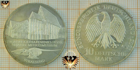 10 DM, BRD, 2001 A, Katharinenkloster, Stralsund - Silbergedenkmünze mit Walfischskelett © AuKauf.de