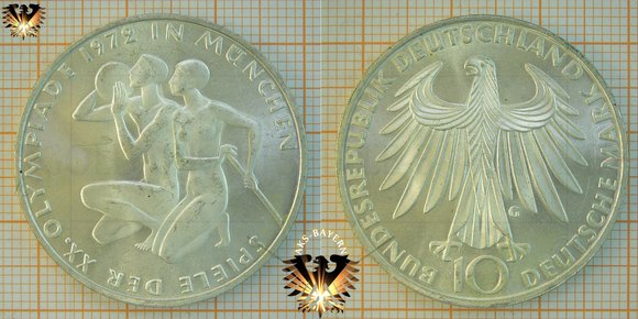 Die XX. Olympiade 1972 in München, mit zwei Athleten, 10 Deutsche Mark Sondermünze - CITIUS - ALTIUS - FORTIUS