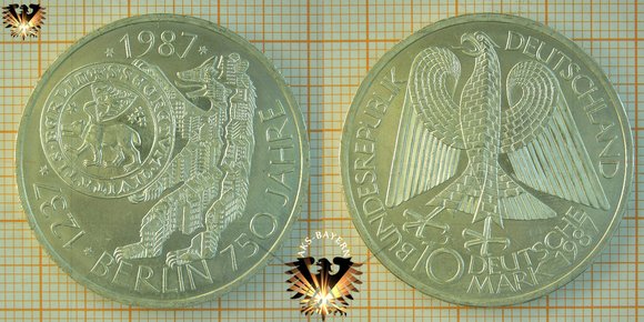 10 DM, BRD, 1987 J, Berlin 750 Jahre, 1237-1987 Silber Gedenkmünze © AuKauf.de