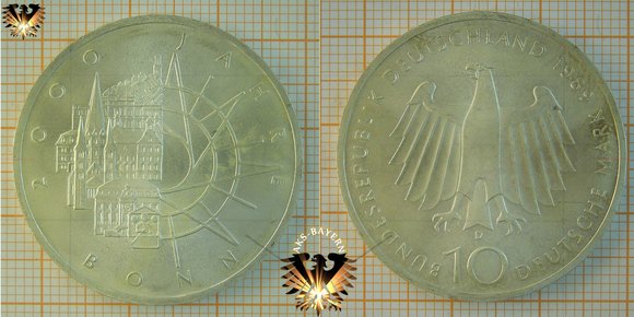10 DM, BRD, 1989 D, 2000 Jahre Bonn © AuKauf.de