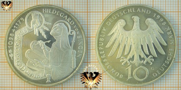 10 DM, BRD, 1998 G, Hildegard von Bingen 1098 - 1179 © AuKauf.de