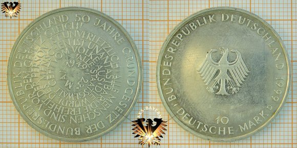 10 DM, BRD, 1999 D, 50 Jahre Grundgesetz © AuKauf.de