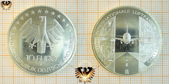 10 Euro, 2009D, BRD, Deutschland, Gedenkmünze, 100 Jahre internationale Luftfahrtausstellung, Silbermünze