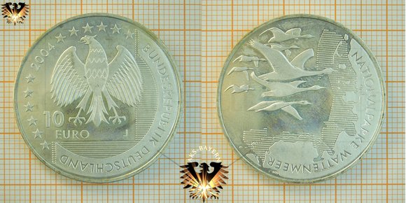 10 Euro, BRD, 2004, J, Nationalparke Wattenmeer, Gedenkmünze und Gedenk Briefmarke