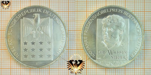 10 Euro, BRD, 2005, F, 100 Jahre Friedensnobelpreis, Bertha von Suttner