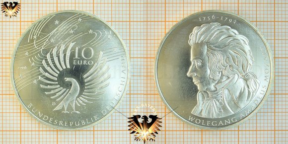 10 €, BRD, 2006, D, Wolfgang Amadeus Mozart 1756-1794, Numisblatt 1/2006 zu dieser Silber - Gedenkmünze © aukauf.de 