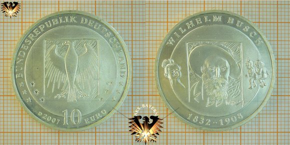 10 €, BRD, 2007, D, Wilhelm Busch, 1832-1908 © aukauf.de 