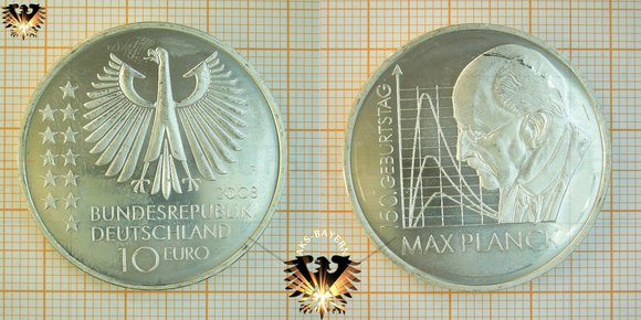 10 Euro, BRD, 2008, F, Gedenkmünze zum 150. Geburtstag von Max Planck