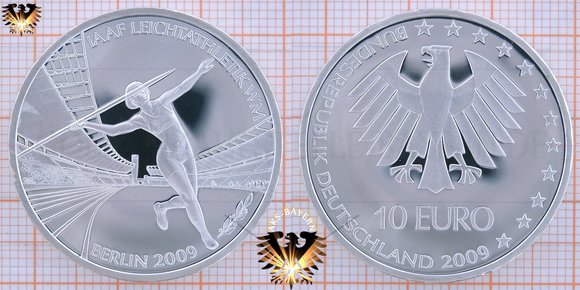 10 Euro, BRD, 2009, IAAF Leichtathletik Weltmeisterschaft in Berlin 2009, Silbermünze © AuKauf.de