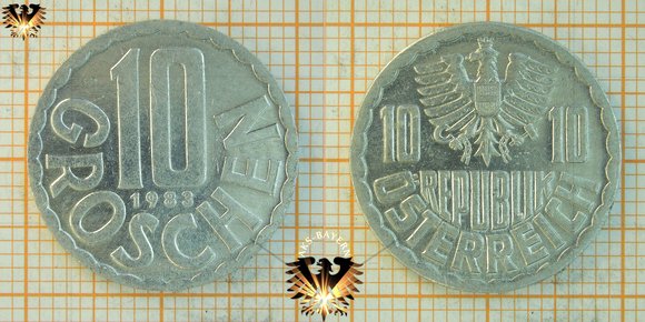 10 Groschen, 1983, Österreich, nominal, 1959 bis 2001 © aukauf.de 