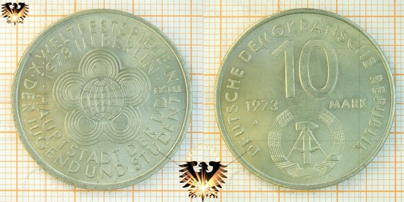 10 Mark, DDR, 1973, Münze zu den 10. Weltfestpiele der Jugend und Studenten in Berlin 1973