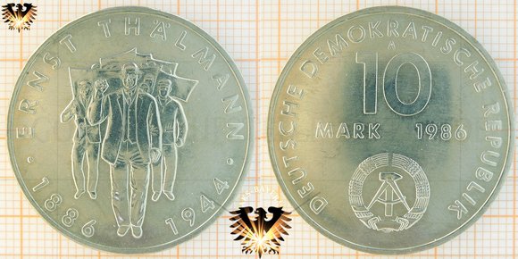 10 Mark, DDR, 1986, Ernst Thälmann © AuKauf.de