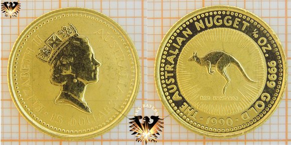 15 AUD, 15 Dollars, 1990, Australia Red Kangaroo, 1/10 oz. Gold © aukauf.de 
