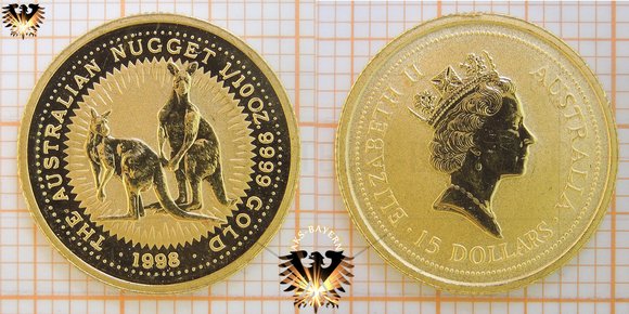 15 Australian Dollars (australische Dollar), 1998, Australian Nugget, 1/10 Unze Anlagegold, Gold Bullionmünze