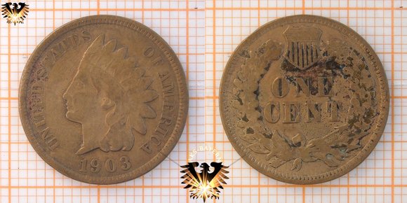 1 Cent, USA, 1903, Indian Head, 1901-1909, Penny © aukauf.de 