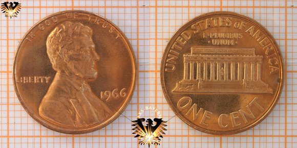 1 Cent, USA, 1966, Lincoln Memorial Cent, 1966 © aukauf.de 