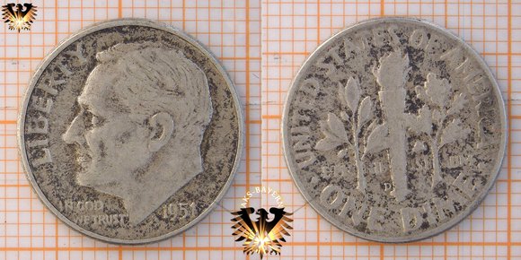 10 Cent, 1 Dime, USA, 1951, Roosevelt Dime, 1946-1964 © aukauf.de 