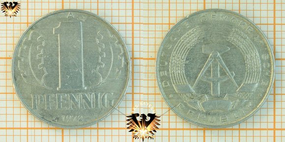 1 Pfennig Münze, DDR, 1972 nominal, 1960-1972
