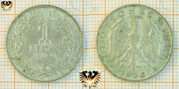 1 Reichsmark, 1925, Deutsches Reich Silbermünze. Geprägt 1925, 1926 und 1927