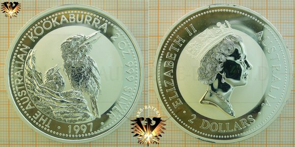 2 AUD, 2 Australian Dollars (australische Dollar), 1997, Australian Kookaburra, 2 Unzen Silber