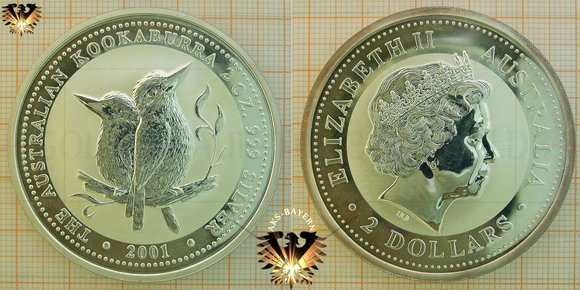 2 AUD, 2 Dollars, 2001, Australian Kookaburra, 2-oz-silver © aukauf.de 