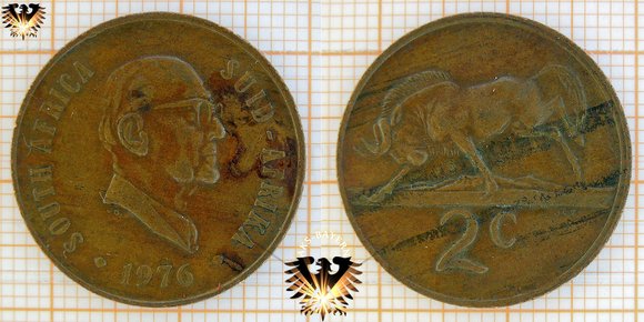 2 ¢, 2 Cents, South Africa, President Fouche, 1976