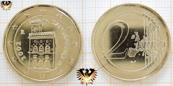 Vergoldete 2 Euromünze aus San Marino, von 2002 - Gedenkmünze