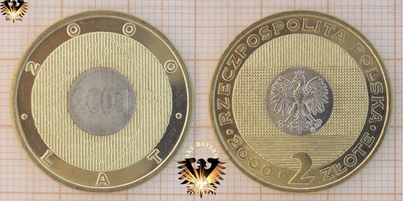 2 Złote / Zloty polnische Gedenkmünze, 2000, Lat. 2000 - Jahre 2000, 2001
