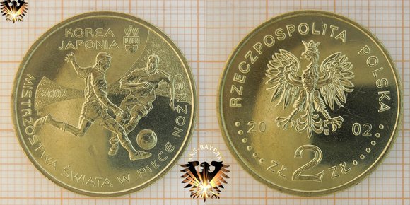 Münze: 2 Złote / Zloty, Polen, 2002, Korea Japan Fußball WM 2002 - Korea Japonia Mistrzostwa Swiata w Pilce Noznej © aukauf.de 