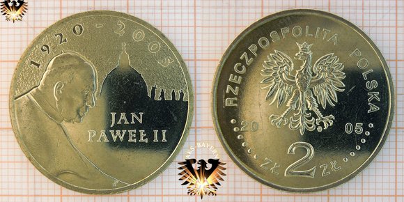 Münze: 2 Złote, Polen, 2005, 1920-2005 Papst Johannes Paul II  © aukauf.de 