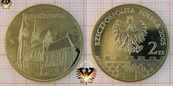 2 Złote / Zloty Gedenk Münze aus Polen vom Jahr 2005 mit der Kathedrale von Wloclawek / Leslau