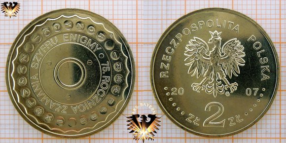2 Złote / Zloty Gedenkmünze aus Polen, 2007, Frakturen der 75. Jahrestag der Enigma