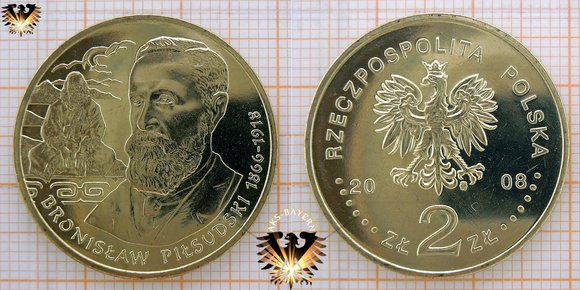 Münze: 2 Złote, Polen, 2008, Bronisław Piłsudski 1866-1918 © aukauf.de 
