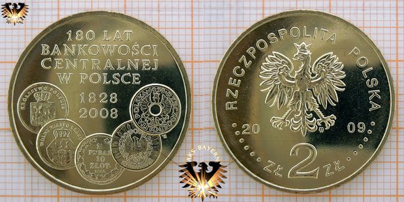 Münze: 2 Złote, Polen, 2009, 180 Lat Bankowosci Centralnej w Polsce 1828 - 2008 - Mit schönem Münz-Blister © aukauf.de 