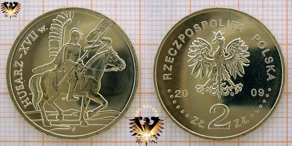 2 Złote / Zloty Umlaufgedenkmünze aus Polen, 2009, polnischer Flügelhusar, Husarz XVII wiek