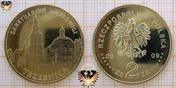 2 Złote / Zloty Umlaufgedenkmünze aus Polen, 2009, Sanktuarium sw. Jadwigi, Trzebnica - Wallfahrtskirche in Trebnitz, Heiligtum Hedwig