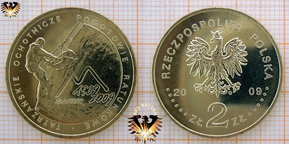 Münze: 2 Złote, Polen, 2009, Tatrzanskie Ochotnice Pogotowie Ratunkowe, 100 Jahre TOPR mit  Blisterkarte © aukauf.de 