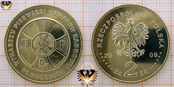 2 Złote / Zloty Umlaufgedenkmünze aus Polen, 2009, 95. Rocznica Wymarszu Pierwszej Kompanii Kadrowej