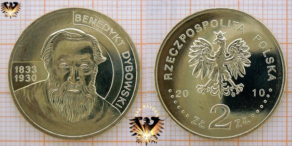 Münze: 2 Złote, Polen, 2010, Benedykt Dybowski 1833- 1930 - mit Blisterkarte zur Sondermünze © aukauf.de 